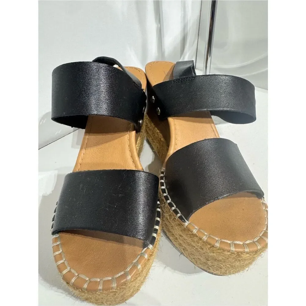 Soda Black Espadrille Platform Wedge Sandals